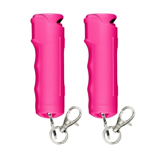 Image of SABRE Pepper Spray with Fast Flip Top Safety & Snap‑Clip Keychain for Self Defense - Maximum Police Strength OC with UV Marking Dye, Finger Grip, 10‑Sec. Spray, 14-ft Range, Made in USA, 0.54 fl oz