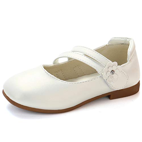 Baby Girls Cute Flower Dress Pump Shoes 3-12 Years Little Kids Summer Princess Sandals Low-heeled Leather Boots (White, 4.5-5 Years old)