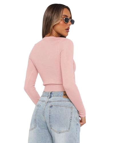 Image of Cardigan Sweaters for Women Crew Neck Cropped Sweater Tops Dressy Casual Long Sleeve Shirts