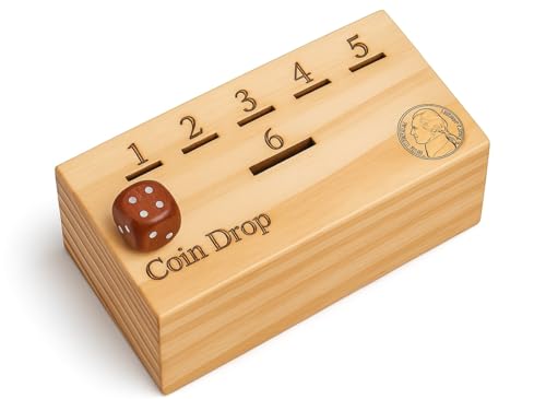 T one woods coin drop game for kids/adult with dice and wooden box | penny game for family fun coin drop | coin drop game for family and friends (Design-1)