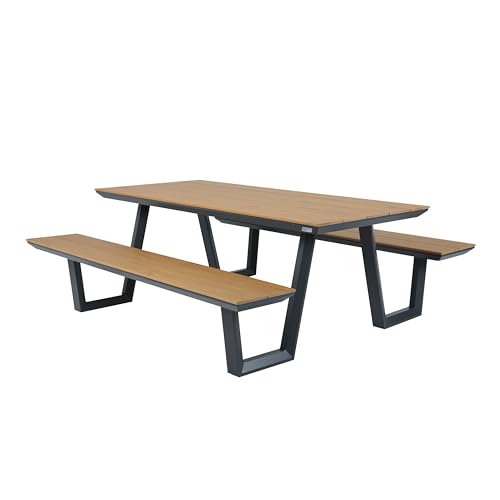 AXI Nori Table de Pique-Nique en Teck & Anthracite pour 6 Personnes - 200 x 190 cm | Table de Pique-Nique/Picnic Table/Banc de Pique-Nique pour Adultes en...