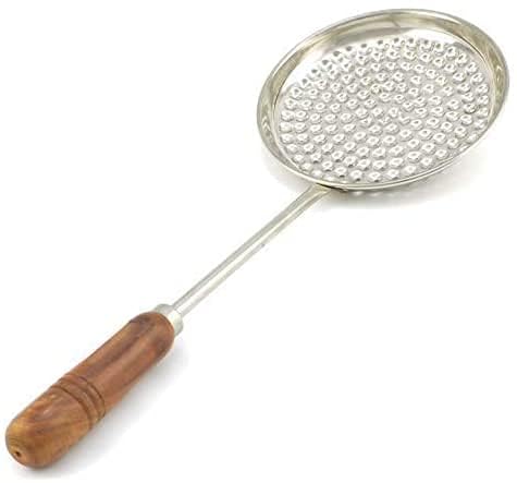 Stainless Steel Boondi Jhara with Wooden Handle (6 inch Diameter) for Ladoo Making Strainer (Steel Pack of 1), Large