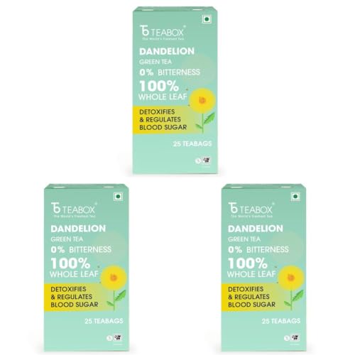 Image of Teabox Premium Green Tea With Dandelion Roots | Whole Leaf & 0% Bitterness | Green Tea From The Himalayas | 25 Tea Bags (Low Caffeine) (Pack of 3)