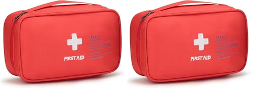VINATO 1 Pièces Trousse de Secours Vide, Trousse Pharmacie Voyage, Trouss de Premiers Secours Portable, Sac de Rangement pour Médicaments pour Maison, Bureau, Voyages, Camping (Rouge) (Lot de 2)