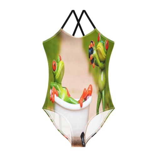 Swimming Suit Toddler Girl, Summer Beach Apparel 3-10 Y, Funny Frogs