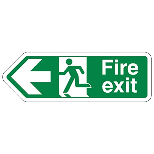 V Safety Shaped Safety Sign - Fire Exit Arrow Left - 300X100 - Glow In The Dark Rigid Plastic, White, 300 x 100 cm