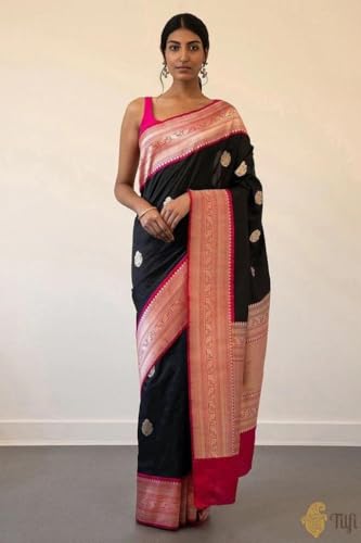Image of Flosive Women's Present Banarasi Soft Lichi Silk Saree Divya Beautiful Jacquard Rich Pallu Design Work Zari Woven Kanjivaram Silk Style Saree With Soft Lichi Silk Blouse Piece