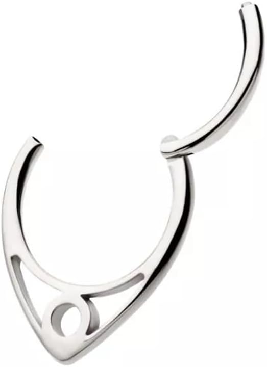 Pierced Owl 16GA 316L Stainless Steel V-Shape with Circle Outline Hinged Segment Clicker Ring - Image 2