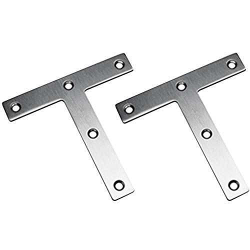 T Shaped Repair Plate, Tiberham 120 x 120 mm Stainless Steel Corner Brackets Angle Braces, Heavy Duty Flat Mending Plate Joining Connector Fixing Bracket Support (Pack of 2)