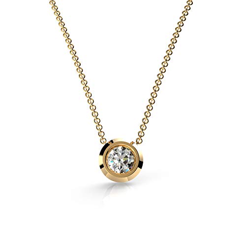 Preisvergleich Produktbild Belle Queen 'Basic Collection' - Damen-Halskette aus Sterlingsilber, runder Anhänger, Zirkonia-Kristall 8 mm mit transparentem -Stein 40+5 cm (Mit 24-Karat-Gold)