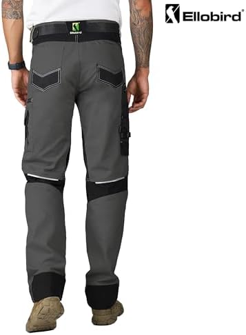 Ellobird Men's Construction Work Utility Pants Relaxed Fit Stretch Flex Cordura Double Knee Reinforcement Carpenter Cargo,(Blackened Pearl + Knee Pads,32W x 30L) - 1
