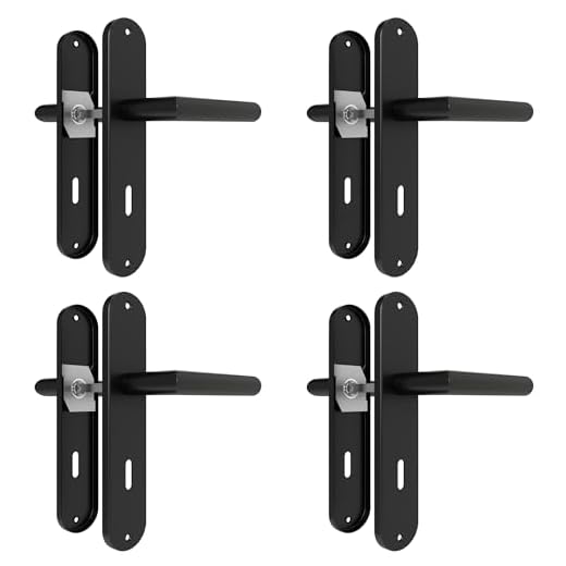 AwmnSrman Türgriffe Innentüren Schwarz Türklinke Türbeschlag Drückergarnitur Zimmertür Garnitur 72MM-BB-Buntbart Set 4er-Set Moderne Edelstahl 8 Türklinken & 8 Langschilder 240 * 50 mm