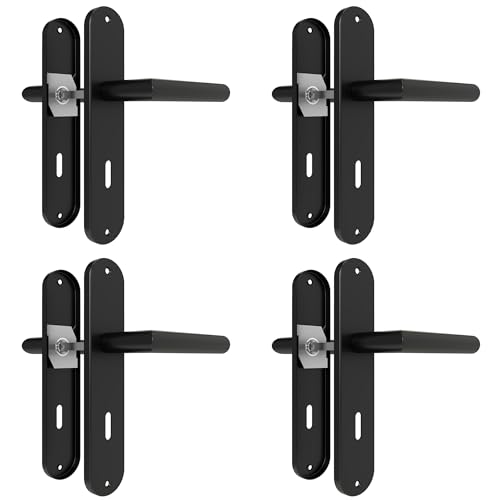 AwmnSrman Türgriffe Innentüren Schwarz Türklinke Türbeschlag Drückergarnitur Zimmertür Garnitur 72MM-BB-Buntbart Set 4er-Set Moderne Edelstahl 8 Türklinken & 8 Langschilder 240 * 50 mm