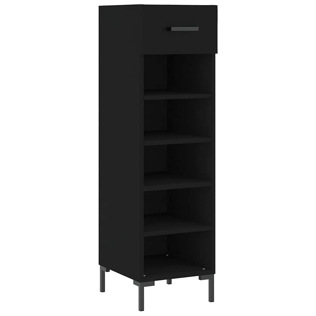 Zapatero negro de 30x35x105 cm con cajón y 5 compartimentos para pasillos