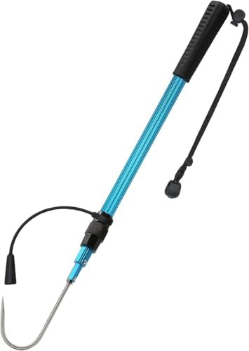 SANLIKE Telescopic Fish Gaff with Stainless Sea Fishing Spear Hook Tackle, Soft Rubber Handle Aluminium Alloy Pole for Saltwater Offshore Ice Tool