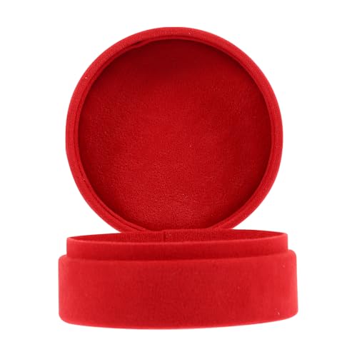 POPETPOP Boîte à Bijoux Ronde en Peluche Rouge Boîte de Rangement pour Bagues et Pendentifs Étui de Protection Compact pour Colliers Maison et Voyage à Compartiment Unique pour Bijoux