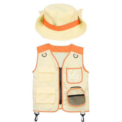 Kids Outdoor Explorer Kit Cargo Vest And Hat Zipper Pocket Vest And Hat for Camping Trips Adventure2