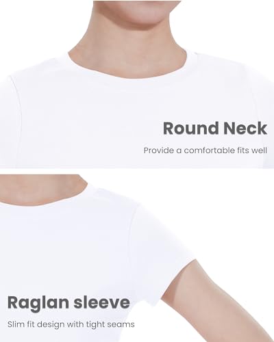 Auranso Girls Crop Tops Summer Short Sleeve Round Neck T Shirts Basic Tee For Kids White 9-10 Years thumb #3