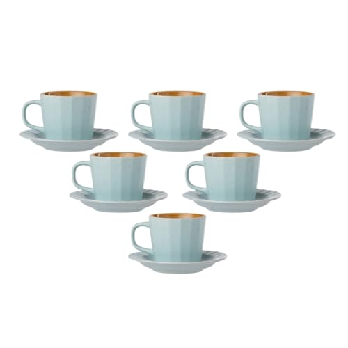 Image of Clay Craft Fine Ceramic Armada Blue & Yellow Cups & Saucer, Set of 12, Cups for Tea & Coffee, Gift Set, Elegant Design for Home and Kitchen and Can Be Gifted to Your Loved Ones On Any Occassions