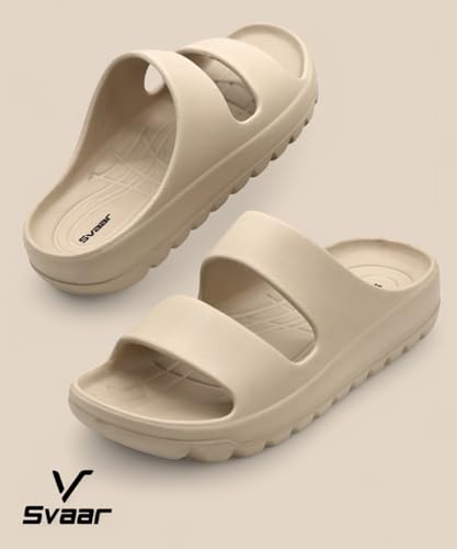 Image of SVAAR Soft EVA Double Strap Slippers for Men | Stylish Anti-Skid Slides with Arch Support & Bouncy Sole | Lightweight Indoor Outdoor Comfort