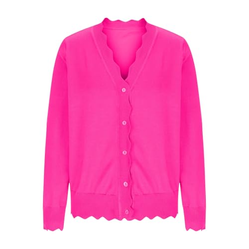 Women's Cardigan Sweater V Neck Lightweight Button Front Knit Tops Hot Pink - image 4