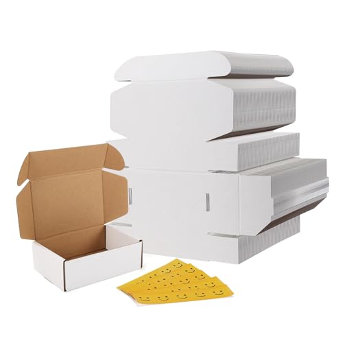 Image of RLAVBL 75 Pack 6x4x2 Small Shipping Boxes, White Corrugated Cardboard Mailer Box for Packing, Mailing, Business