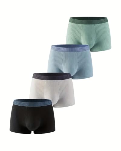 Men's Ribbed Cotton Boxer Briefs, 4-Pack, Assorted Colors - Comfortable Male Underwear