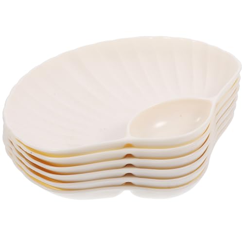 Cabilock 6pcs Shell Dumpling Serving Plate with Sauce Compartment Elegant Food Platter Tray for Chips Dips Appetizers and Snacks Dishwasher Safe Compact Design for Home Restaurant Use