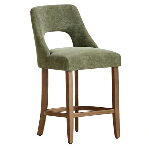 Image of UVV Bar Stools Set of 1, Upholstered Counter Height Bar Stools, Modern Counter Stools with Wood Legs for Kitchen Island Dining Room Bar, Green