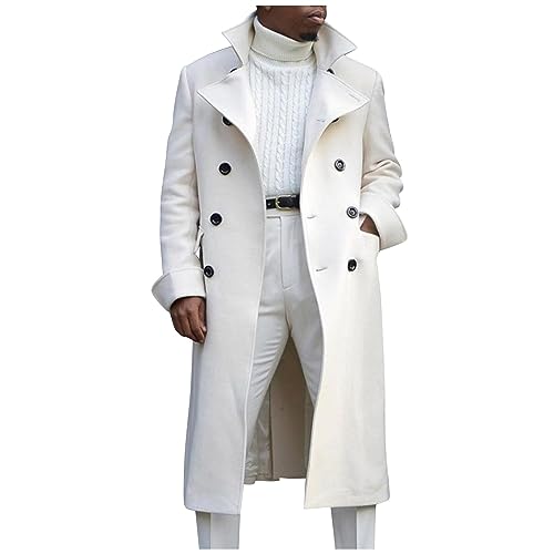 Ymosrh Men's Fashion Trench Coat Double Breasted Casual Business Long Jacket Fall Winter Windbreaker Overcoat, M-3XL