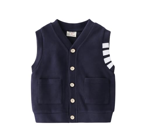 Irsutey Baby Boys Solid Color V-Neck Sleeveless Button Cotton Vest Top Casual Loose with Two Pockets