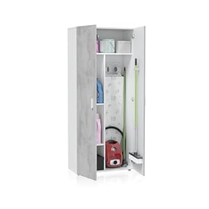 Habitdesign Armario Multiusos 2 Puertas 3 Estantes, 182x80x37 (AltoxAnchoxFondo – en cm), Armario Escobero Color Blanco Artik y Cemento
