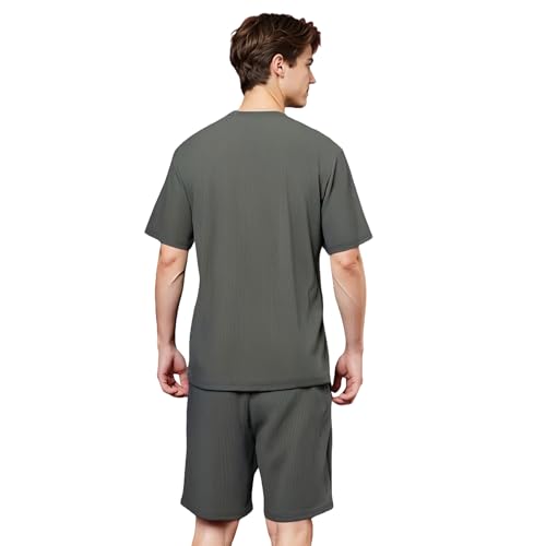 LANBAOSI Couples Matching Pajamas Sets Ribbed 2 Pieces Lounge Set Soft Short Sleeve Tops and Shorts Loungewear3