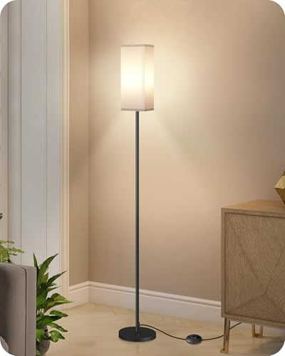 Image of Floor Lamp, Pole Lamp with Foot Switch, Modern Standing Lamp Shade, Minimalist Freestanding Lamp (Bulb Not Included), for Living Room, Bedroom Office ETL Listed, Black and White CW07LD05