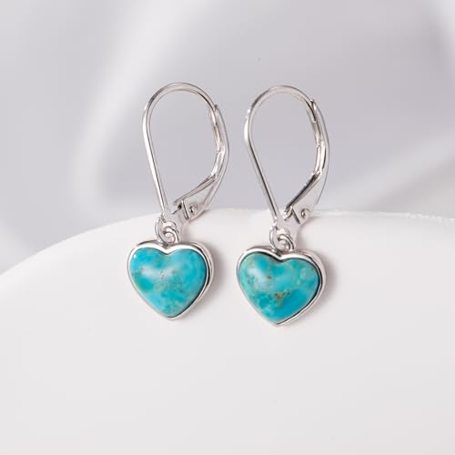 Heart Natural Turquoise Earrings for Women - Top AAA Grade, Hypoallergenic 925 Silver Leverback Dangle Earrings, Trendy Jewelry Gifts for Her3