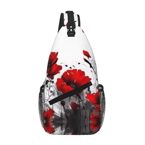 Red Poppy Flower Print Cross Chest Bag Diagonally - High-Capacity For Short Trips, Work, And Daily Use