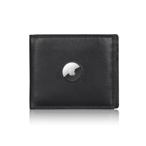 Image of TDG AirTag Leather Wallet for Men with Coin Pocket (Airtag Not Included) | RFID Smart Bifold 12+ Cards | Top Grain | Gift Ready | Handmade in India (Black Bifold)