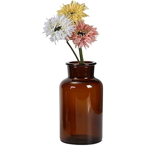 Upstore 1 Pcs 500ml Amber Glass Vase Bud Vases Apothecary Jars Decorative Glass Bottles Vintage Small Glass Flower Vases with Creative Rope Design for Home Decor Centerpiece Wedding Party Table Vase Cover
