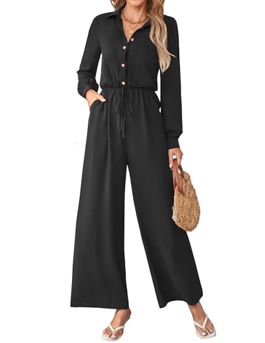Womens Dressy Jumpsuits Casual One Piece Outfit Button Long Sleev...