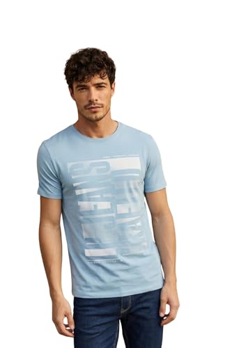 Image of Louis Philippe Men's Slim Fit Signature Graphic Print Premium Breathable Cotton, All Day Comfort Half Sleeve Crew Neck Tshirt