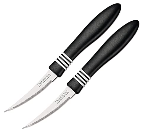 Shruthi Tramontina INOX Stainless Steel Knife ( 2 Packs ) Tomato Knives 3” Inch Curved Blade with Cor & Cor Edge for Paring, Peeling & Slicing Knive(Black)