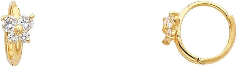 14k Yellow Gold Butterfly CZ Huggie Earrings (10 x 10 mm)