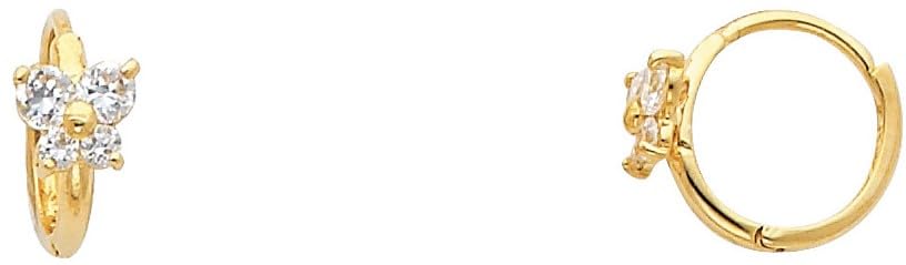 14k Yellow Gold Butterfly CZ Huggie Earrings (10 x 10 mm)