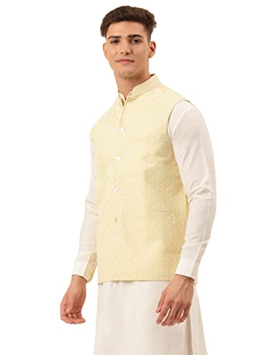 Image of Jompers Men's Embroidered Woven Pure Cotton Nehru Jacket