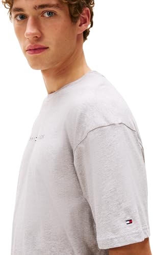 Tommy Hilfiger Camiseta de Manga Corta Hombre Logo con Cuello Redondo, Gris (Light Grey Heather), M
