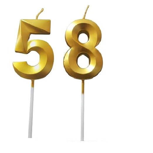 Image of ToyUniverse Number 58 Gold Candle | Fifty Eight Number Candle | Number 58 Metallic Gold Candle for Fifty Eigth Birthday,Anniversary, Surprise Party Cake Decoration Candle (Pack of 2,Number 58)