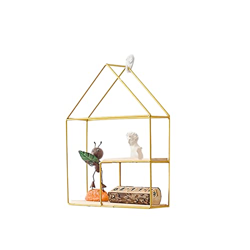 Glomora Elegante estante de pared de hierro de madera, exquisito estante de almacenamiento montado en la pared, fácil de colgar, adecuado para sala de estar, baño, oficina, dormitorio (cabina de doble