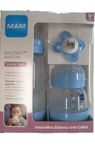 Biberon Easy Start Anticolique MAM kit bleu clair 130ml et 260ml avec tétine silicone nouveau-né