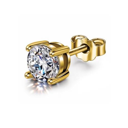 Image of HIGHSPARK 925 Silver Men's Round Solitaire Stud Earring | 92.5 Sterling Silver and Diamond like Brilliance Sparkling Zirconia | Single Stud for Men | Lovely Gift