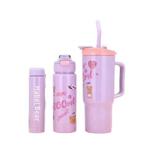 Image of Large Handle Water Bottle with Straw for Desk, Office, Travel - 1200 /900 /300 ML Gradient & Matte Hydration Bottle Set (Light Purple)